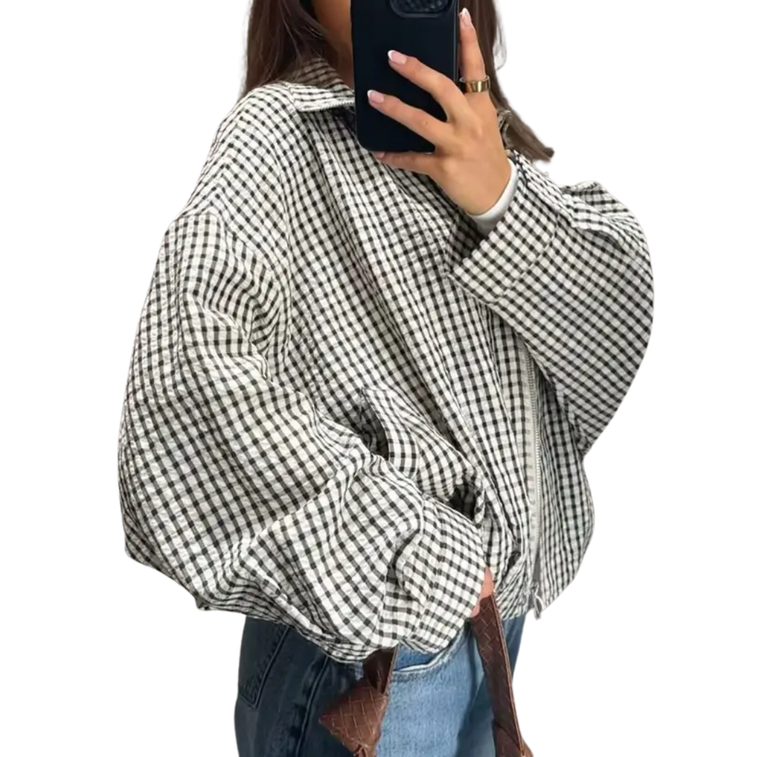 Gingham Check Button Front Long Sleeve Oversized Shirt 2
