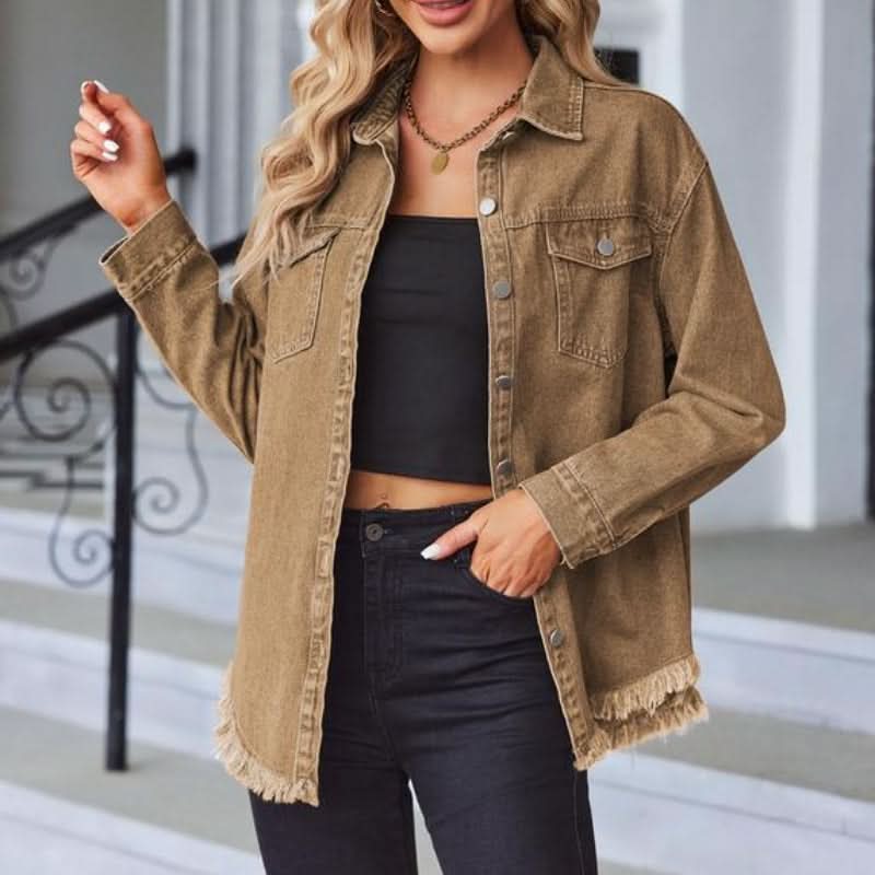 Button Front Frayed Hem Longline Denim Jacket 3
