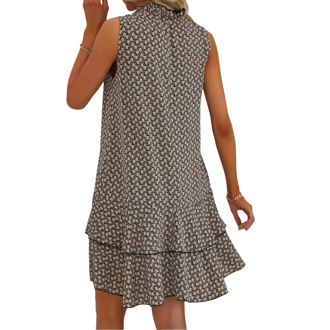 Geometric Print Tie Neck Sleeveless Tiered Mini Dress 6