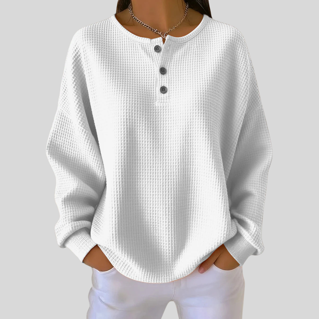 Henley Neck Long Sleeve Waffle Knit Sweatshirt 2
