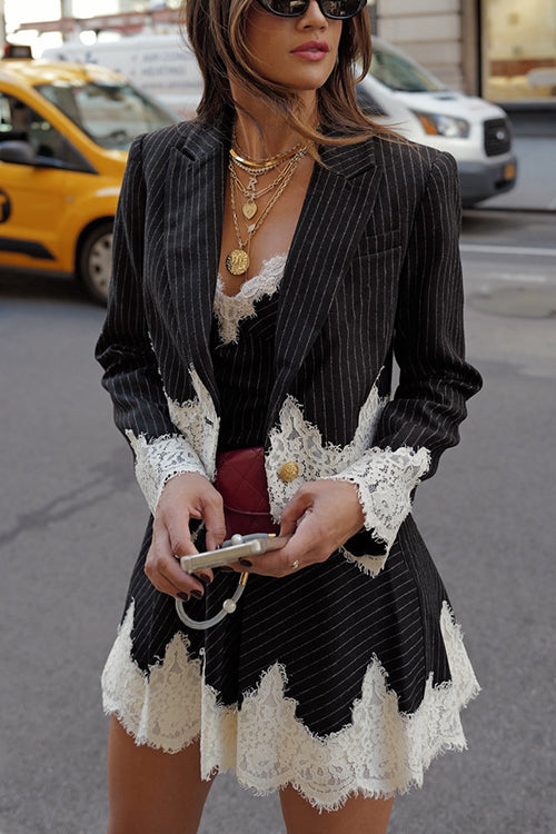 Seasoned Chicness Striped Lace Mini Dress & Blazer