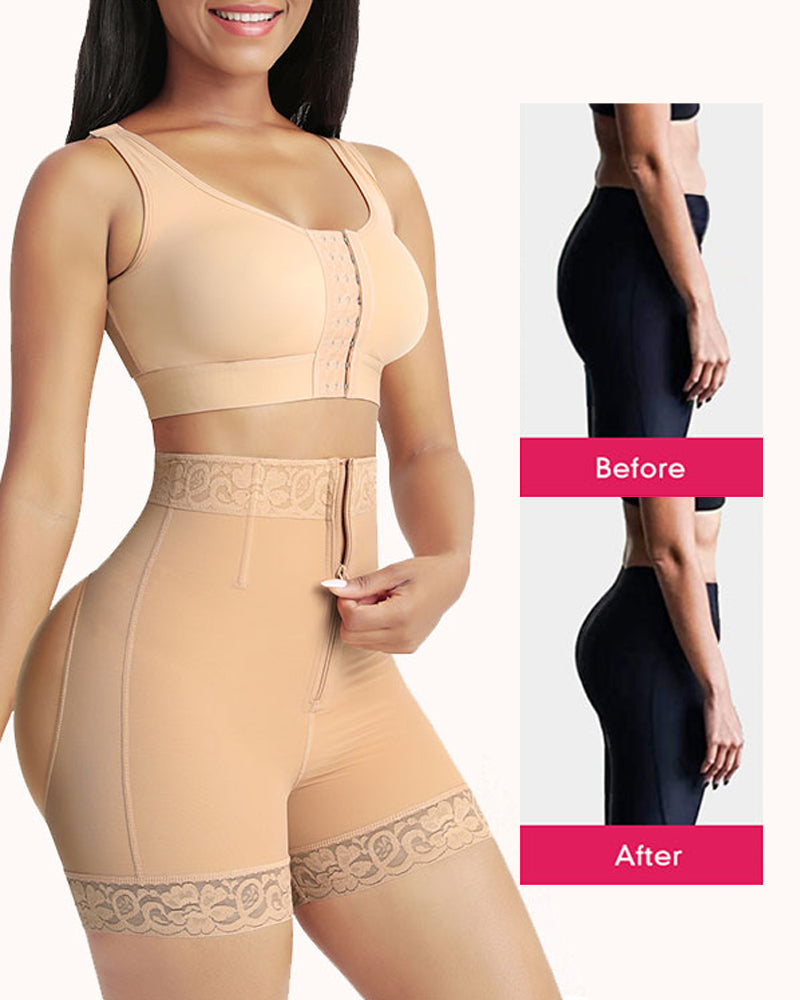 High Waist Zip Front Lace Trim Shaping Shorts 3