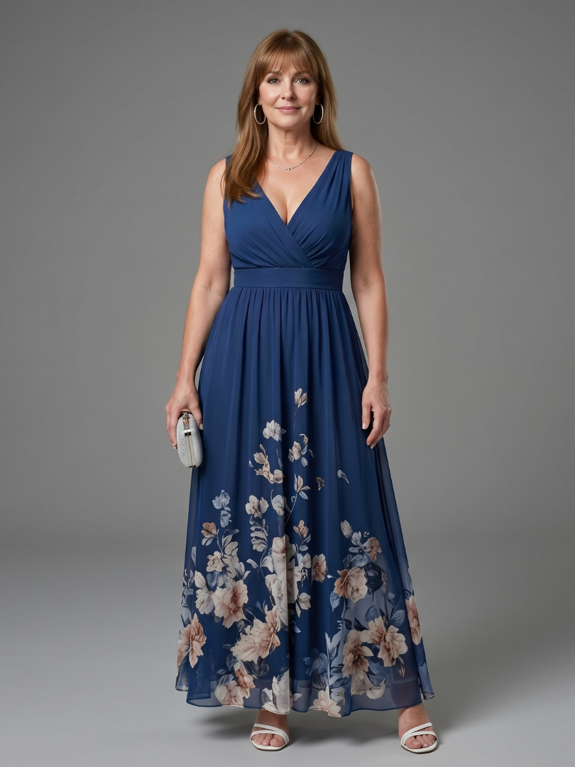 Floral Hem V-Neck Sleeveless Chiffon Maxi Dress 2