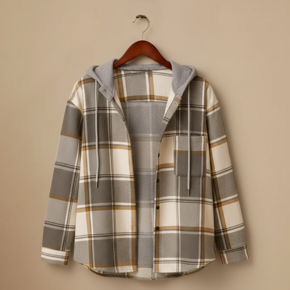 Plaid Sherpa Hooded Button Front Shacket 16