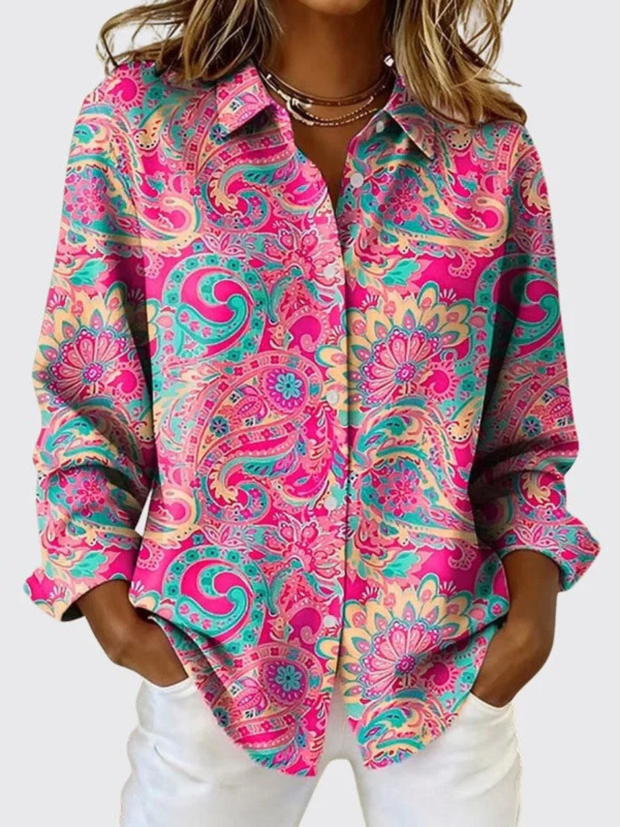 Paisley Print Button Front Long Sleeve Shirt