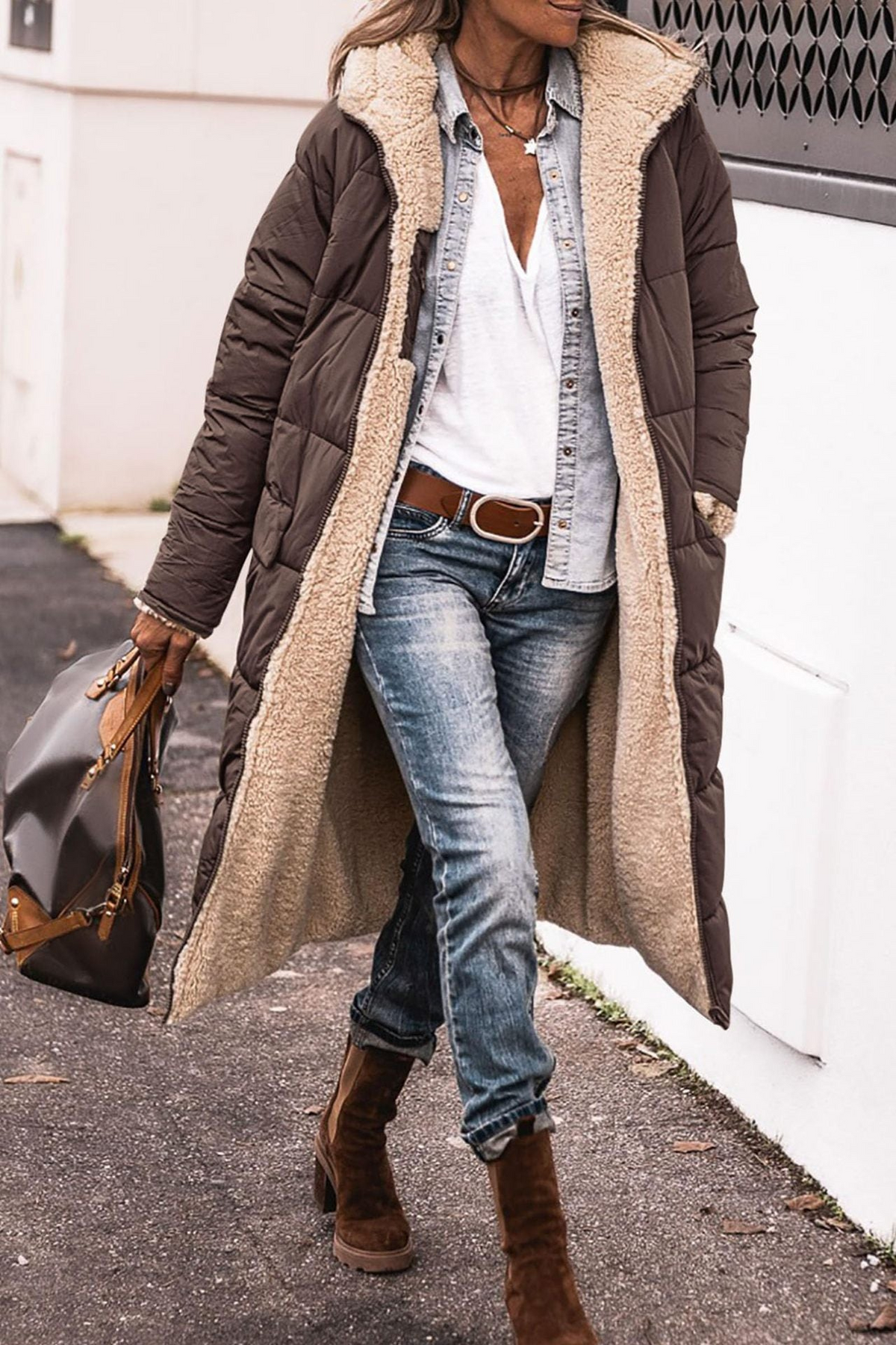 Reversible Sherpa Lined Quilted Longline Coat