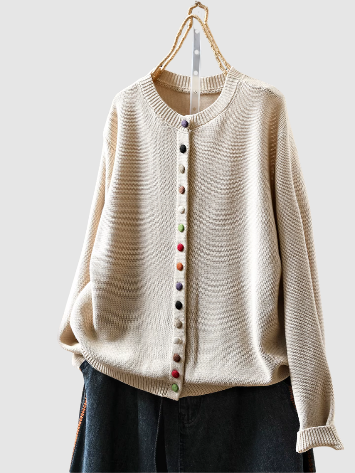 Crew Neck Long Sleeve Button Front Knit Cardigan 2