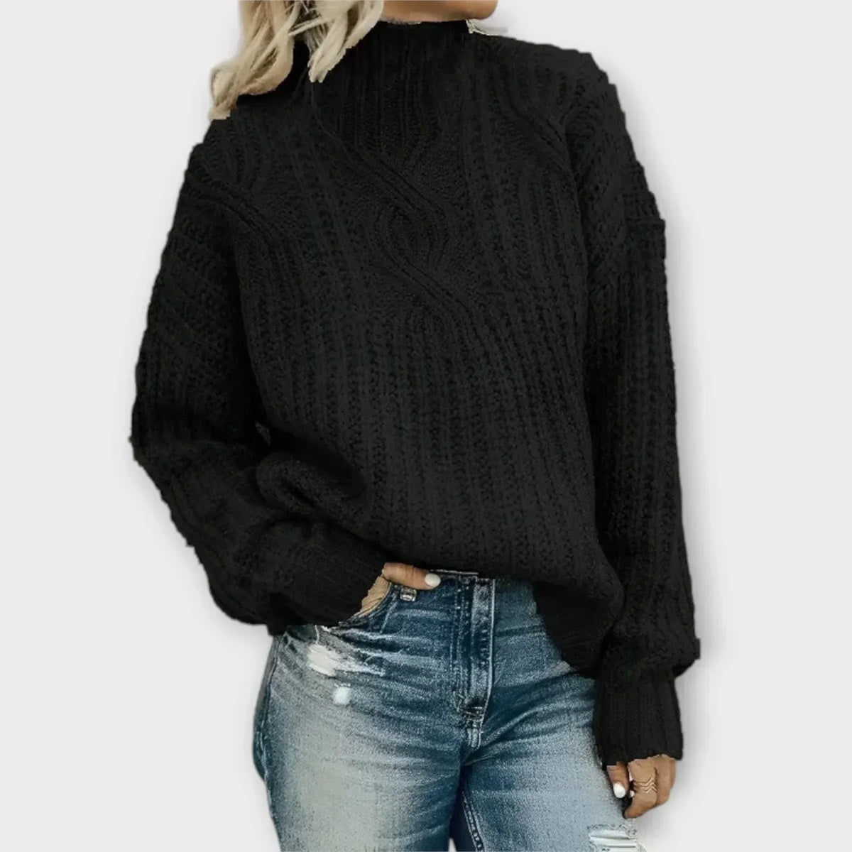 Mock Neck Long Sleeve Textured Knit Sweater