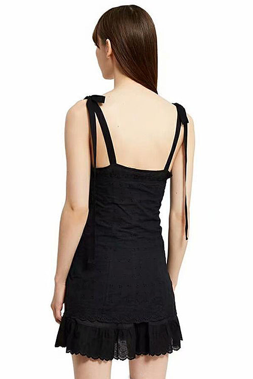 Tie Shoulder Eyelet Lace Up Corset Ruffle Hem Bodycon Mini Dress - View 8