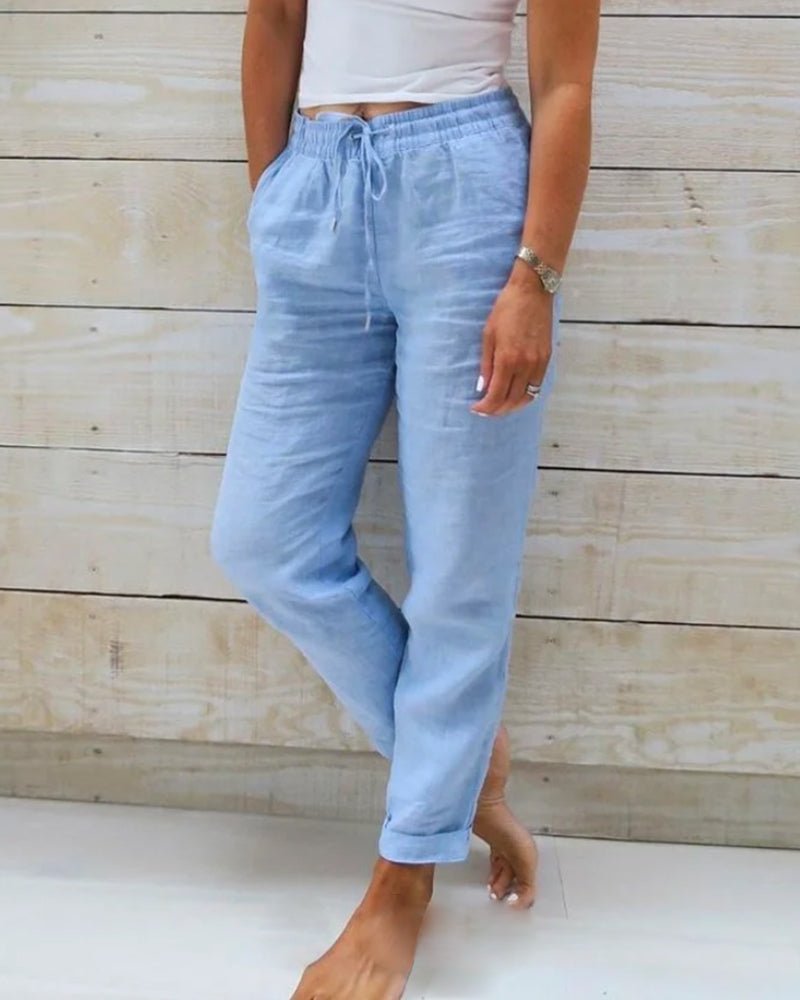 High Waist Drawstring Tapered Linen Pants