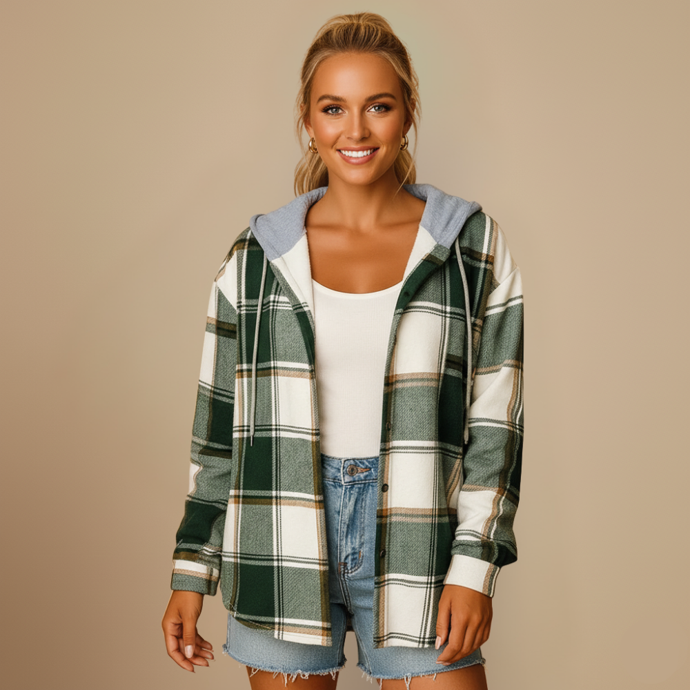 Plaid Sherpa Hooded Button Front Shacket 8
