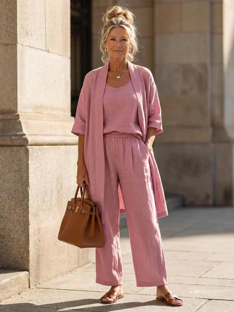 Sleeveless Tank Open Front Kimono and Wide Leg Pants Three Piece Set 18