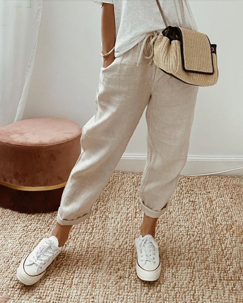 High Waist Drawstring Tapered Pants