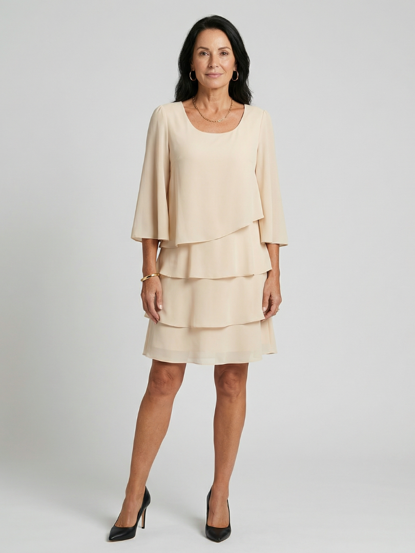 Layered Tier Bell Sleeve Knee Length Dress