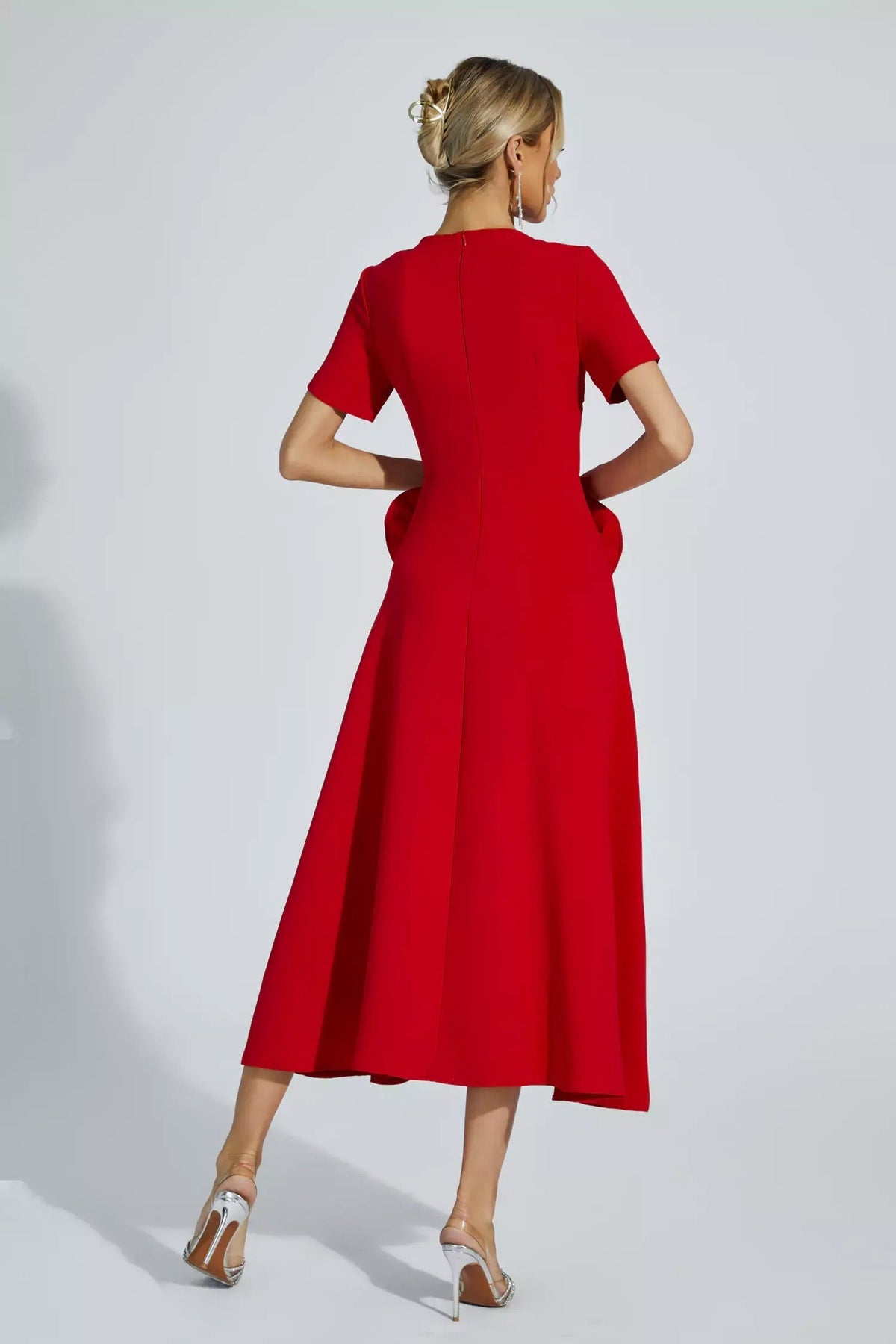 Short Sleeve Pocket Fit and Flare Midi Dress