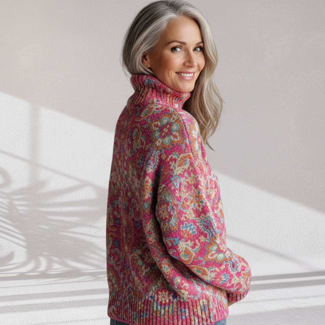 Floral Turtleneck Long Sleeve Oversized Sweater 3