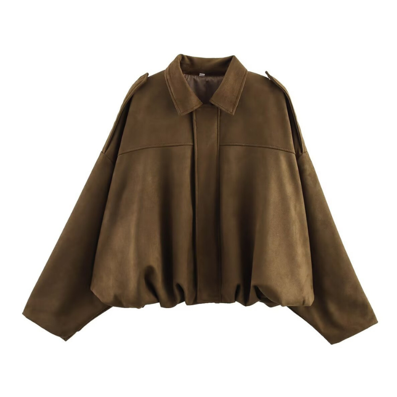 Suede Look Zip Front Oversized Bomber Jacket