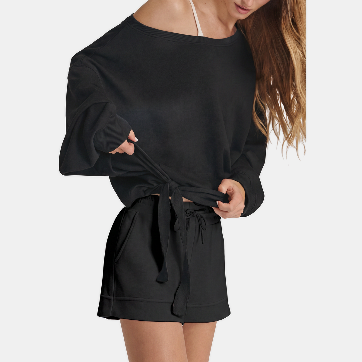 Boat Neck Drawstring Side Oversized Sweatshirt 10