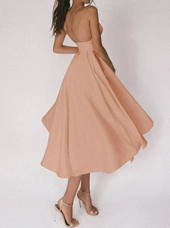 Deep V-Neck Double Spaghetti Strap Pleated A-Line Formal Gown - View 10