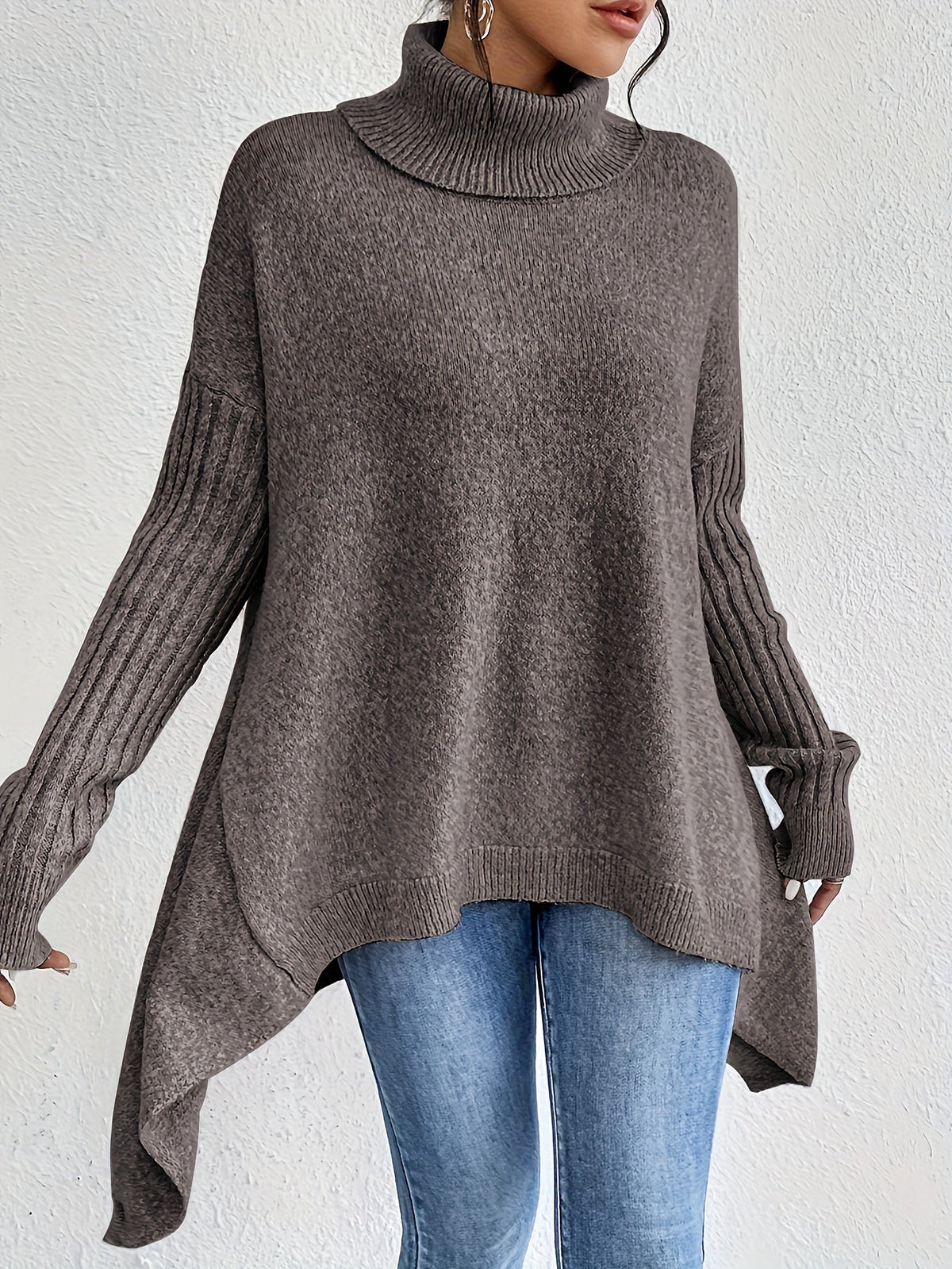Turtleneck Oversized High Low Tunic Sweater 8