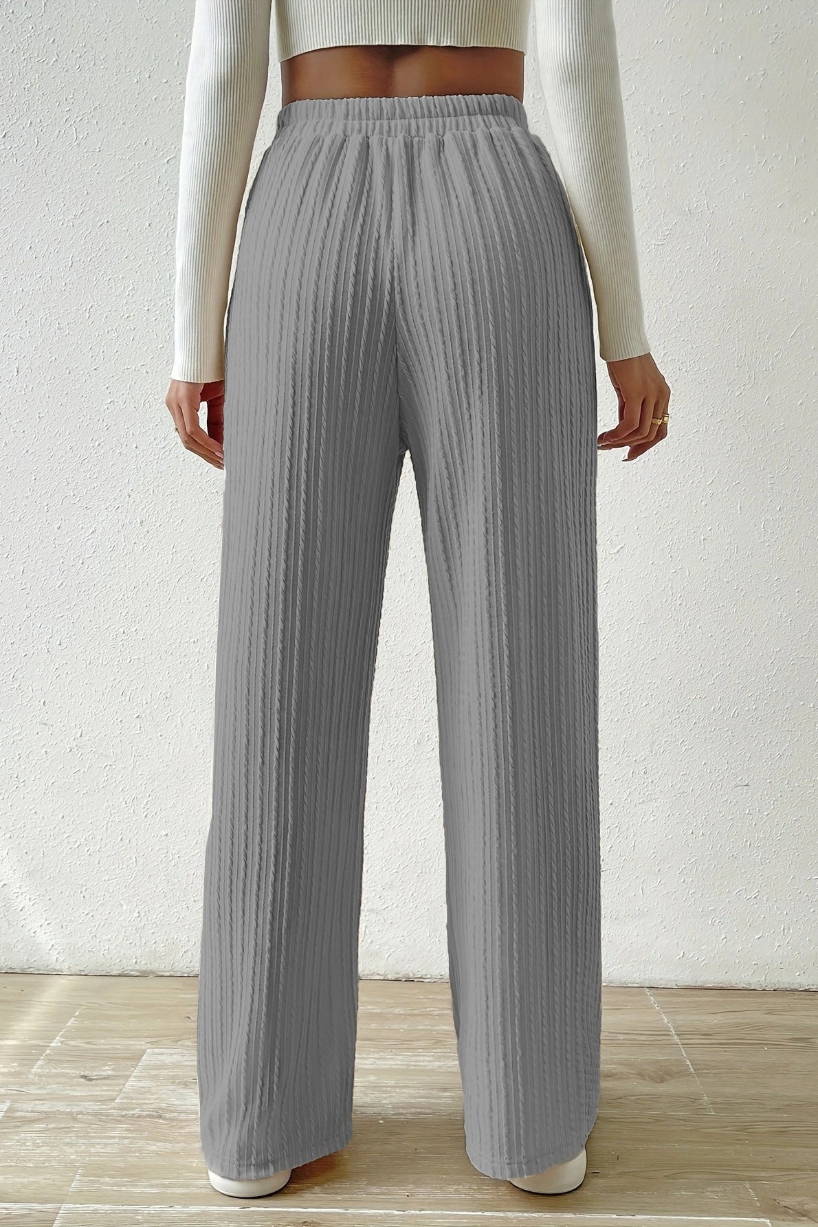 Elastic High Waist Solid Straight Leg Knit Pants