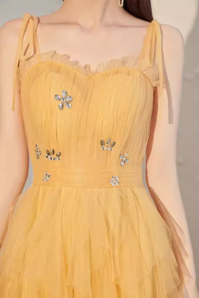 Tulle Spaghetti Strap Square Neck Tiered Ruffle Maxi Prom Dress - View 8