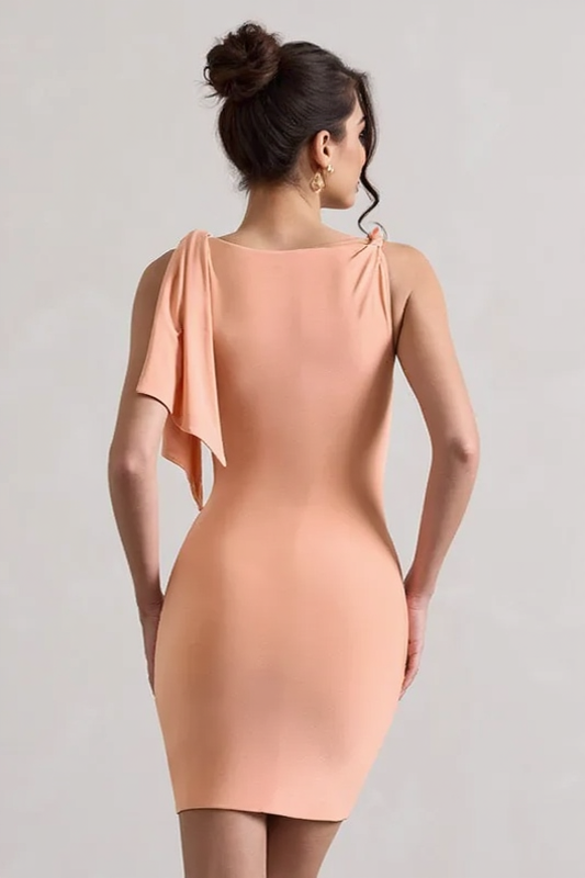 Boat Neck Twist Shoulder Bodycon Mini Party Dress - View 4
