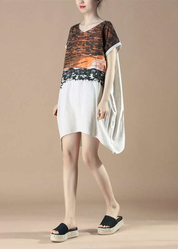 Colorblock Patchwork V-Neck Short Sleeve Asymmetric Hem Midi Dress - View 2