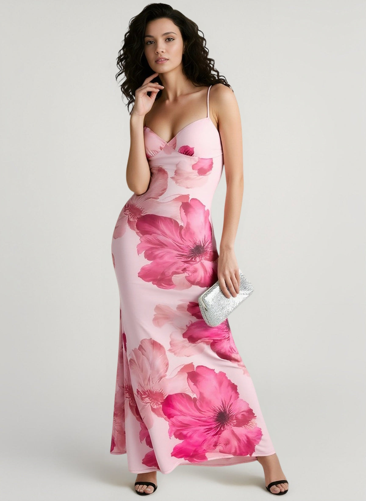 Floral V-Neck Spaghetti Strap Slip Maxi Dress 2