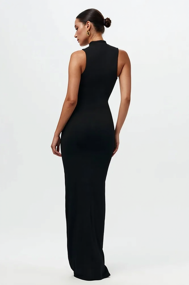 Crew Neck Sleeveless Tie Waist High Split Bodycon Maxi Dress - View 6