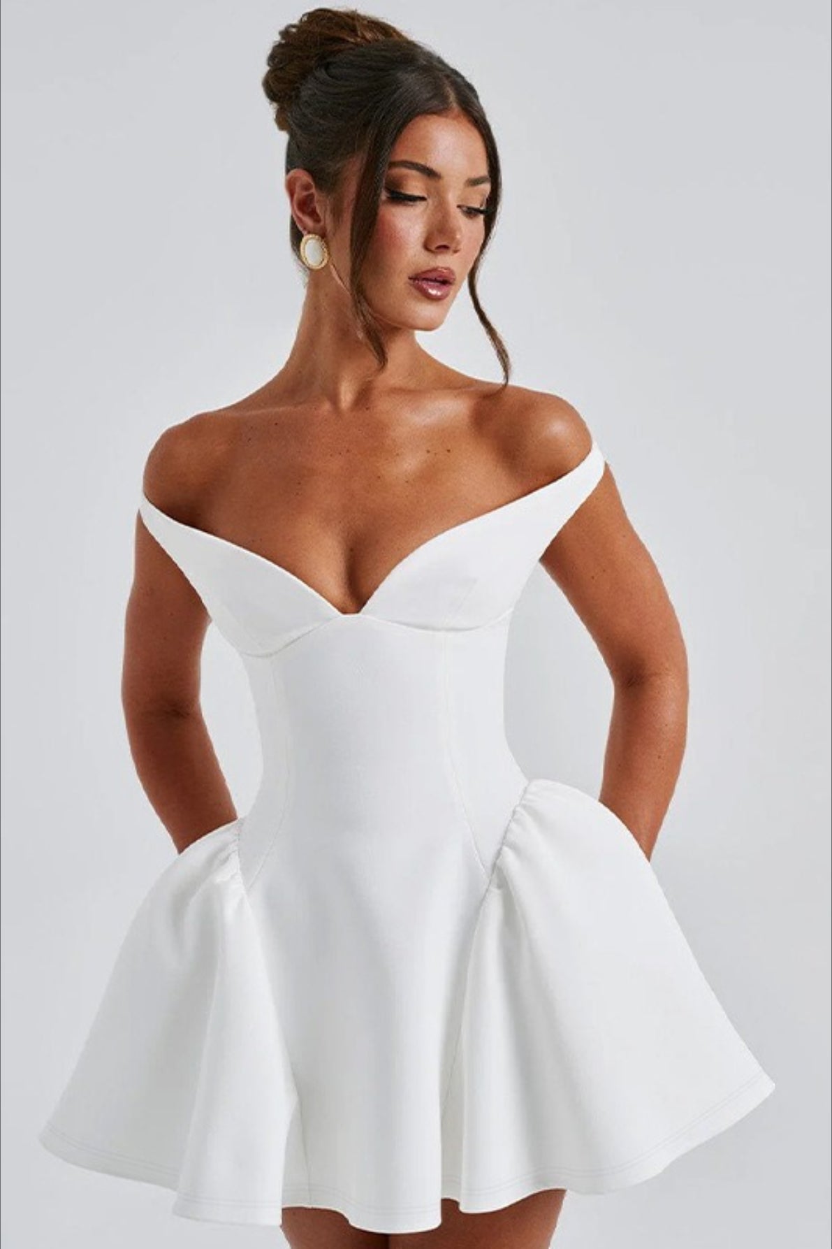 Off Shoulder Deep V-Neck Corset Fit and Flare Mini Party Dress - View 5