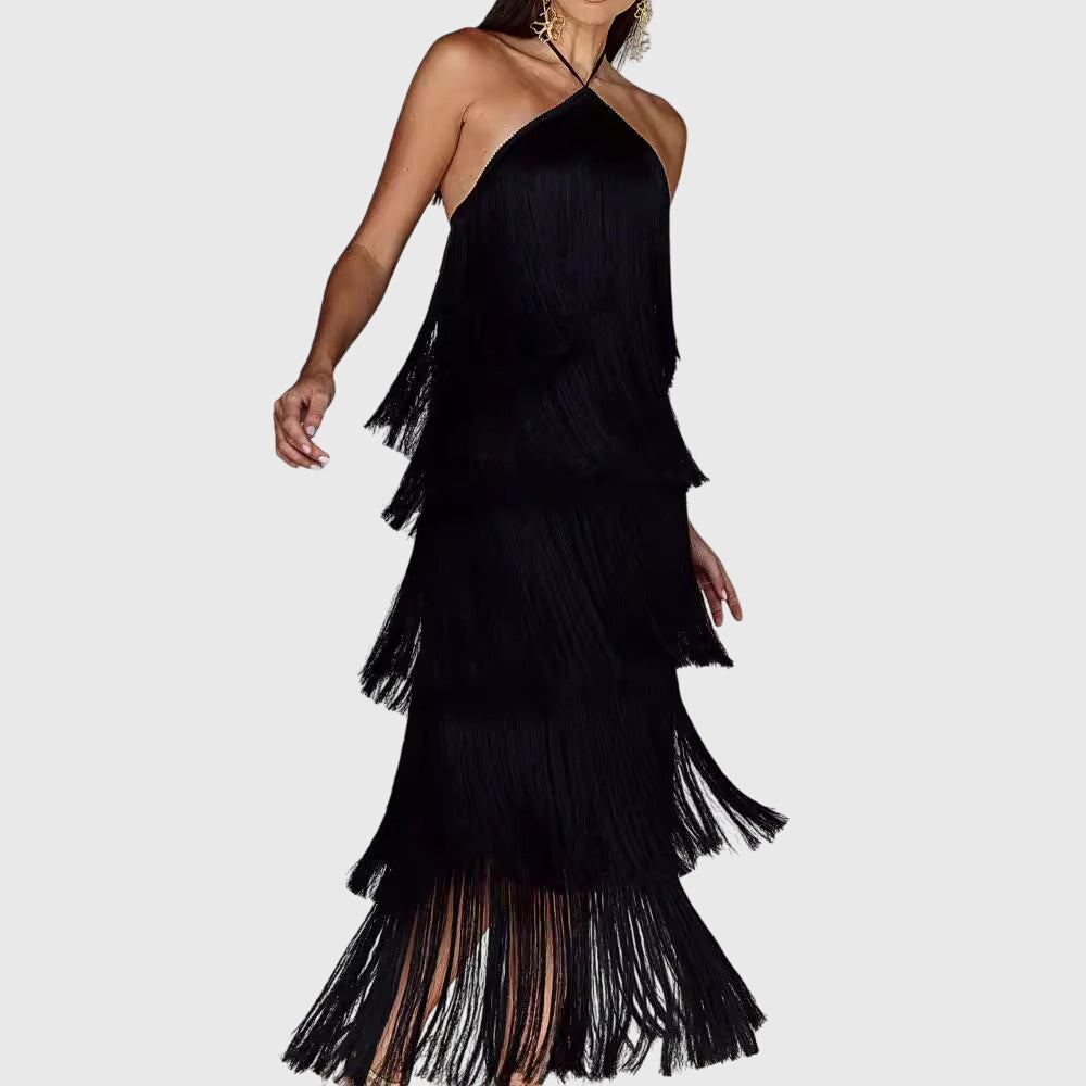 Halter Neck Tiered Fringe Maxi Dress 5