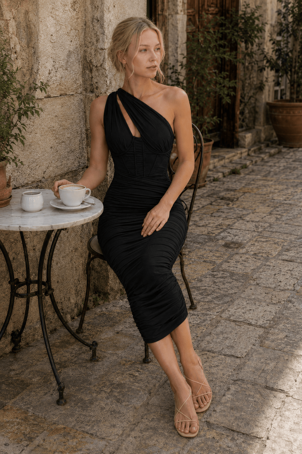 Asymmetric Cutout Midi Dress