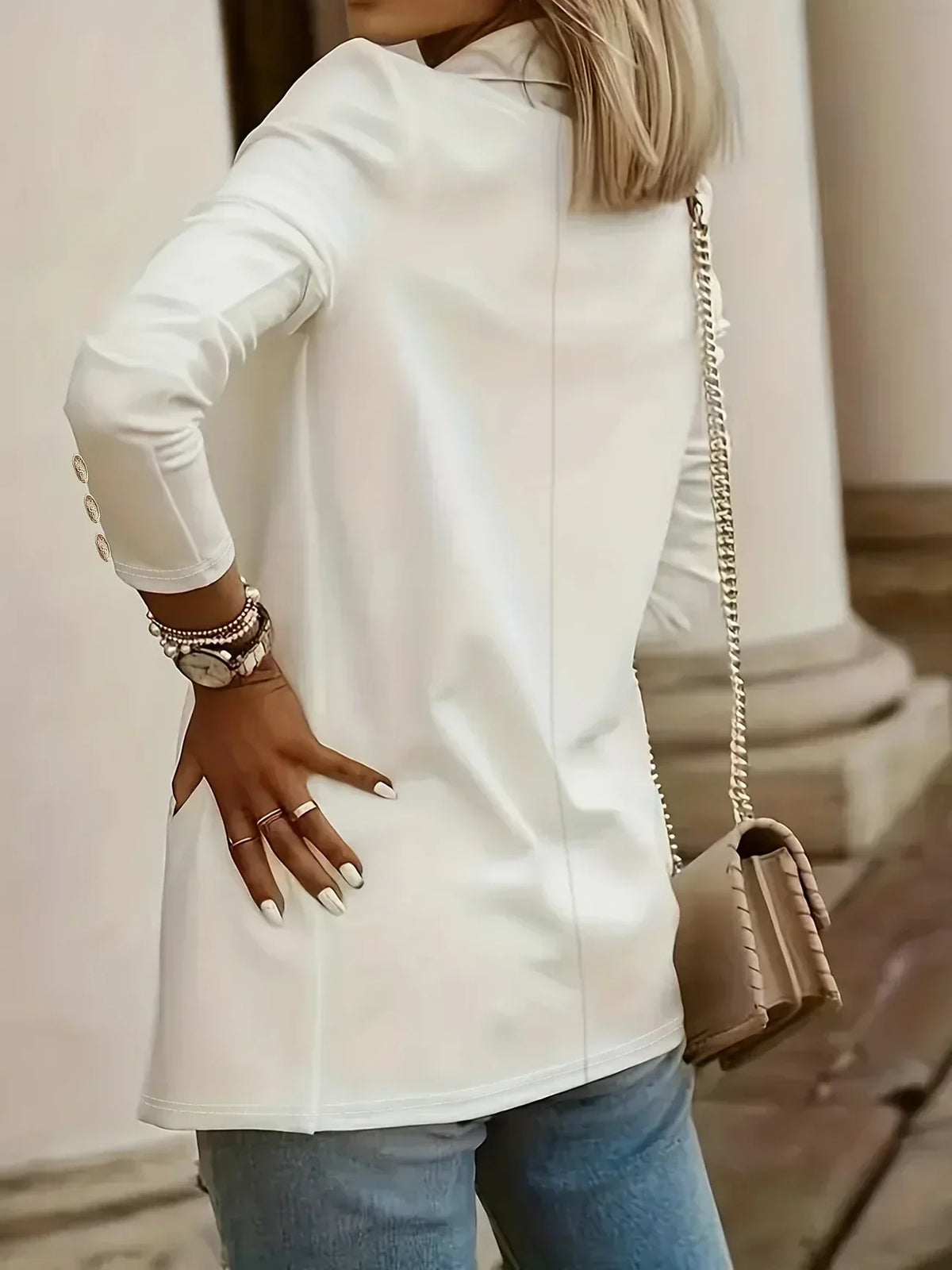 Notch Lapel Button Cuff Open Front Blazer 3