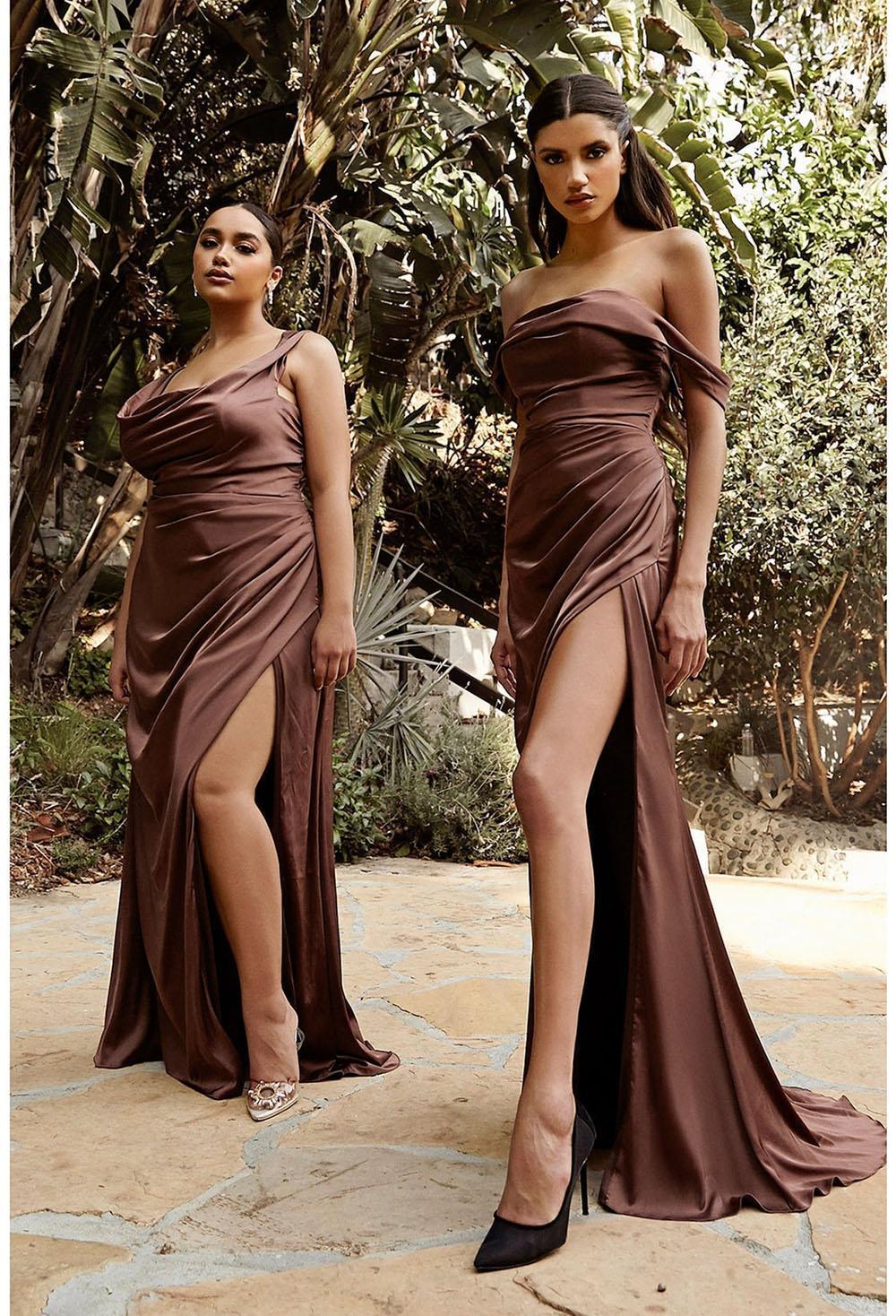 Satin Off Shoulder Sweetheart Ruched Corset High Split Floor Gown - View 4