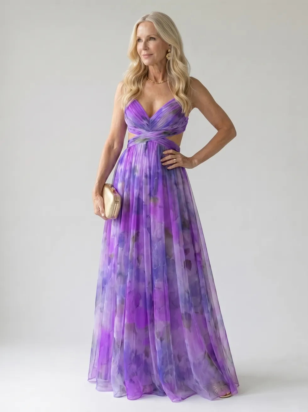 Floral V-Neck Twist Front Sleeveless Mesh Maxi Dress 17