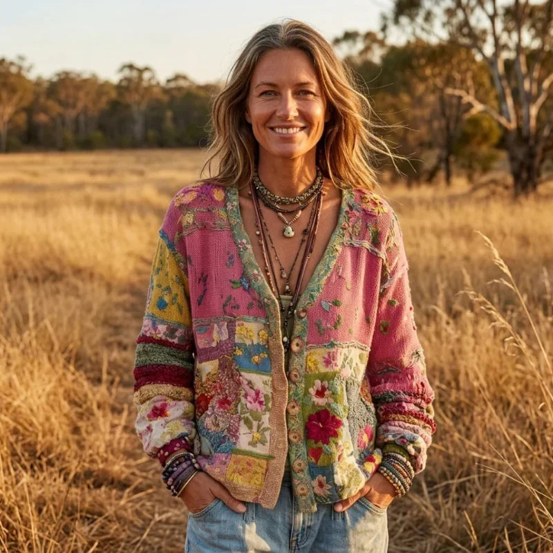 Patchwork Floral Button Front Cardigan