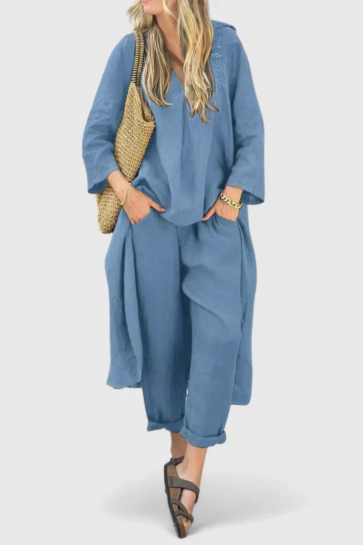 V-Neck Long Sleeve Top and Wide Leg Pants Two Piece Set 4