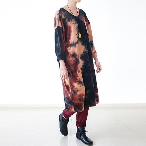 Tie Dye Print Long Sleeve Oversized Crew Neck Midi Dress - View 2
