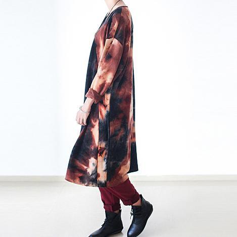 Tie Dye Print Long Sleeve Oversized Crew Neck Midi Dress - View 3