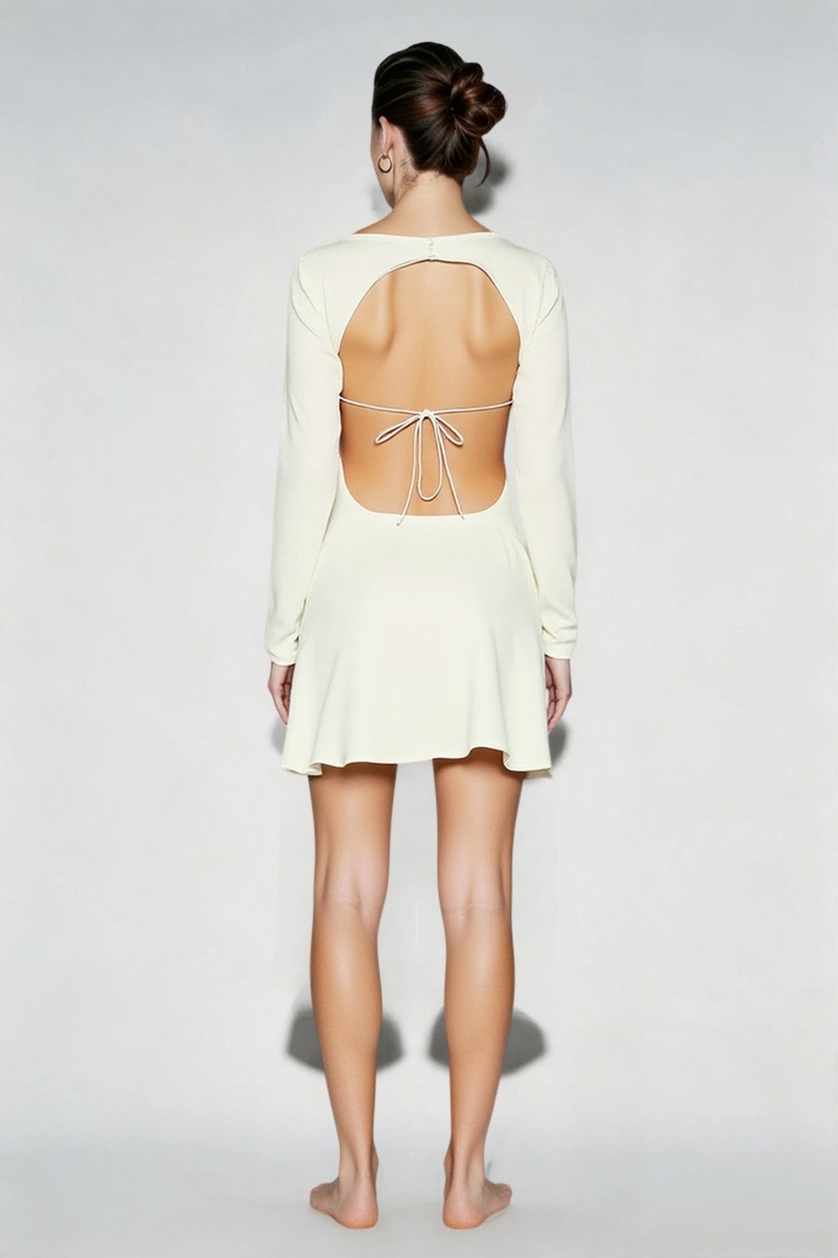 Satin Cowl Neck Long Sleeve Cut Out Back Bias Cut Mini Dress - View 3