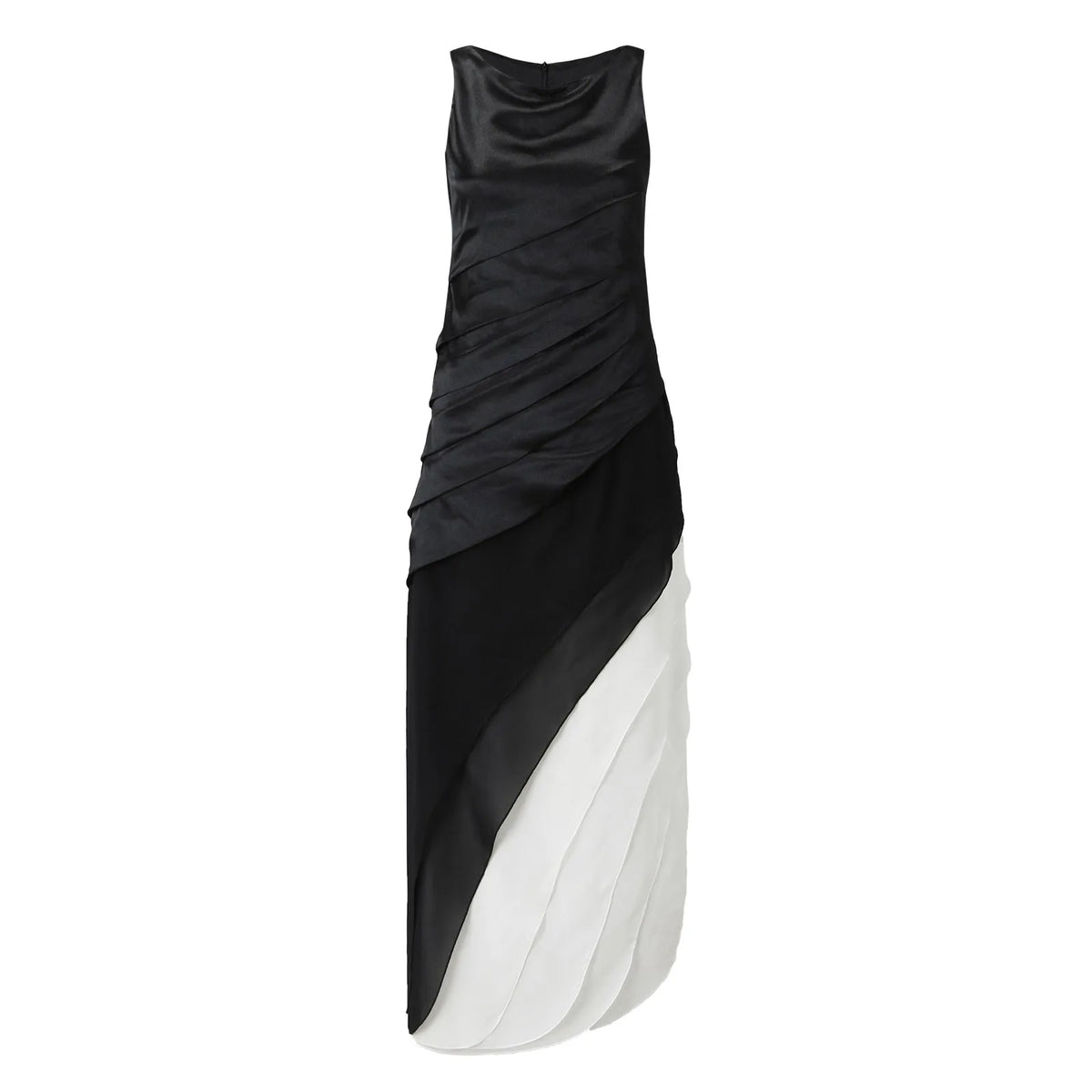Chiffon Boat Neck Sleeveless Tiered Bias Cut Maxi Dress - View 2