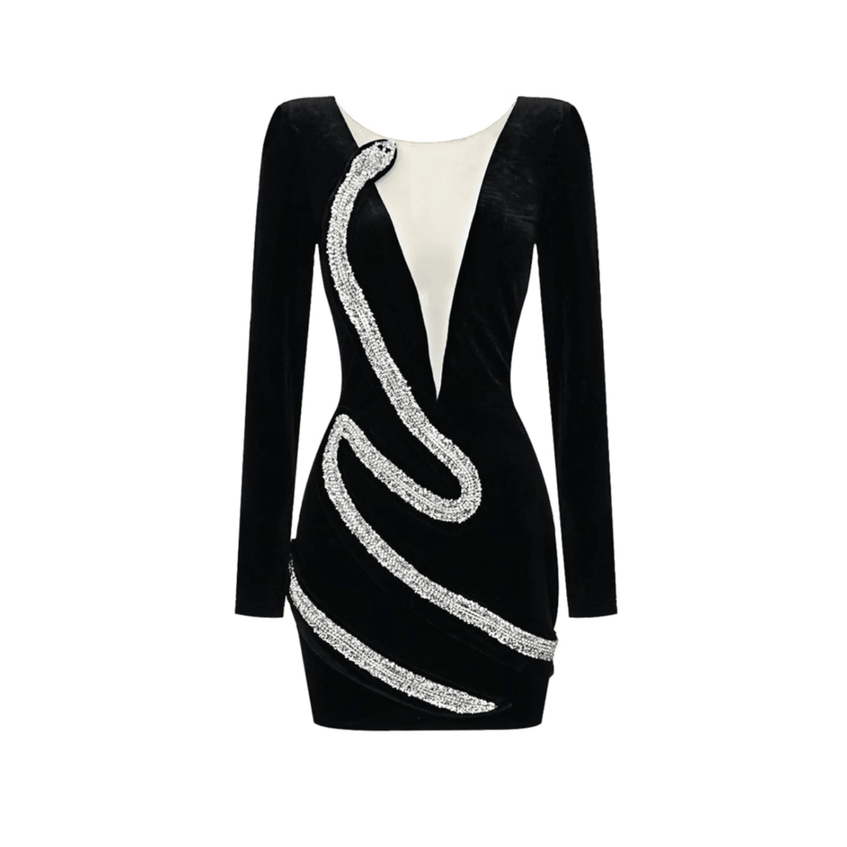 Passionate Jewel Diamond Snake Velvet Mini Dress - View 8