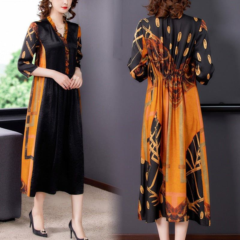 Crinkle Texture V-Neck Ruffle Collar Three Quarter Maxi Dress - View 5