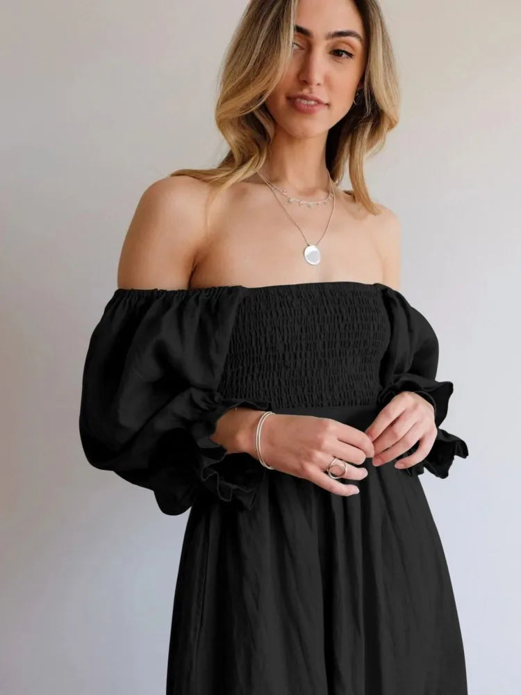 Square Neck Smocked Puff Sleeve Tie Waist Flowy Maxi Summer Dress - View 3