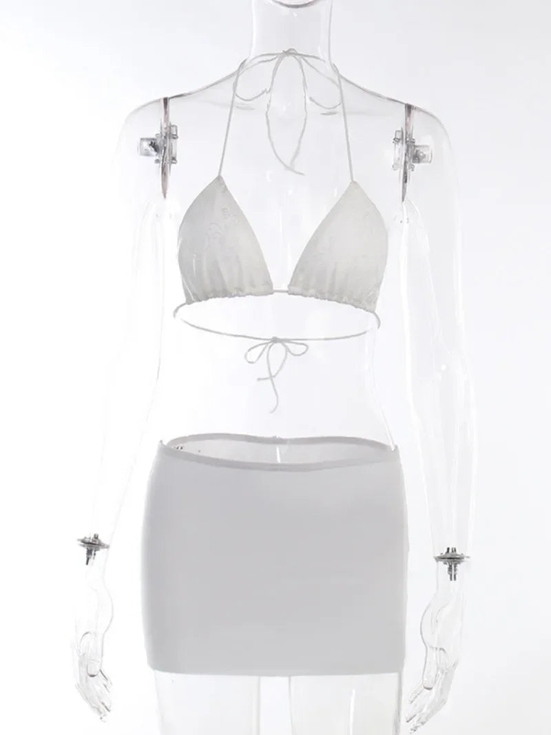 2024 Summer Hollow Out Halter Bandage Lace Dress - View 5