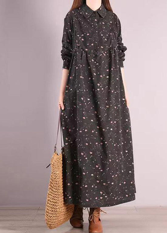 Ditsy Floral Print Collar Button Front Maxi Shirt Dress - View 4