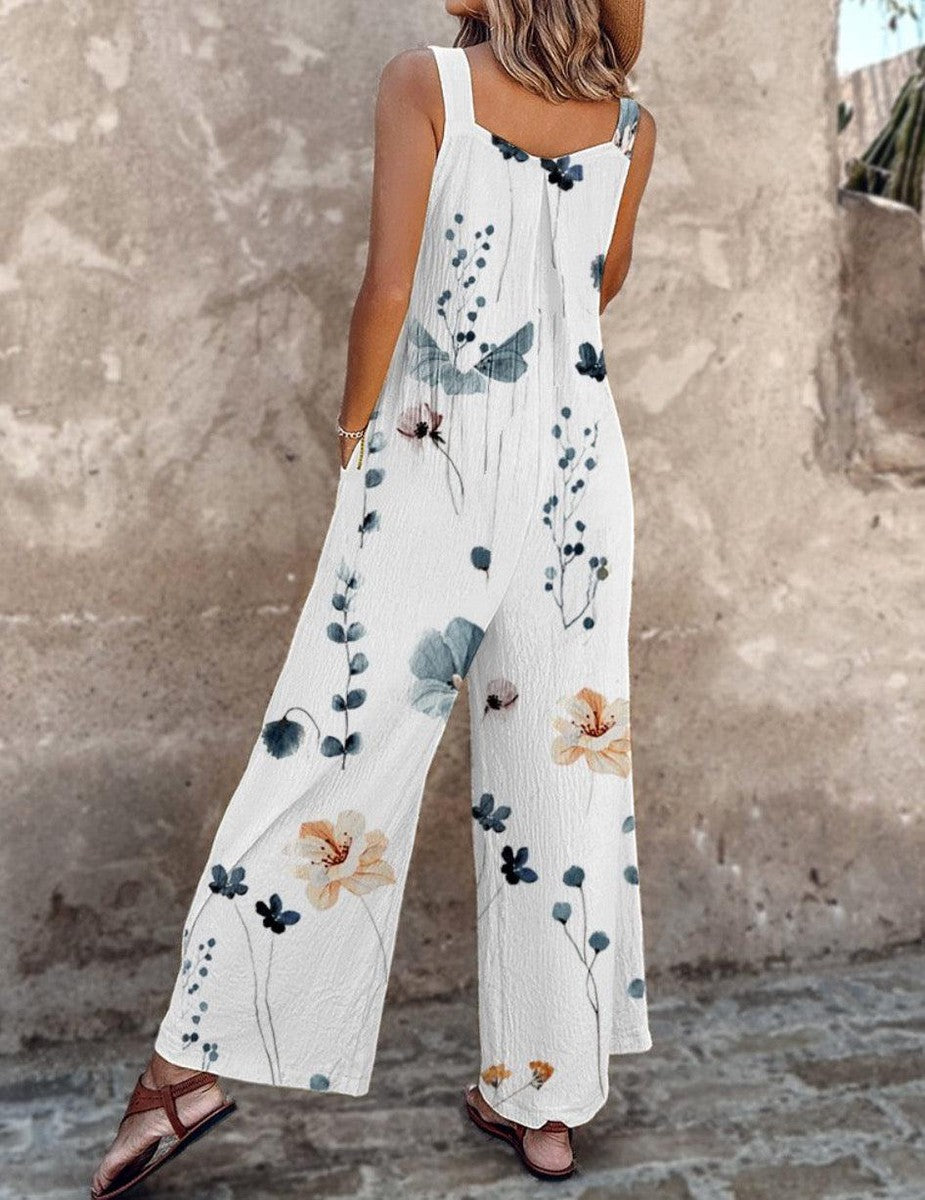 Floral Print Wide Leg Overall Jumpsuit 4