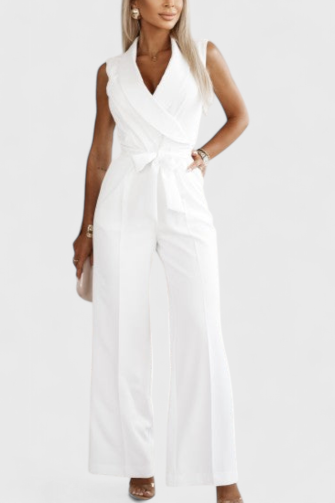 Shawl Collar Wrap Belted Wide Leg Jumpsuit 9