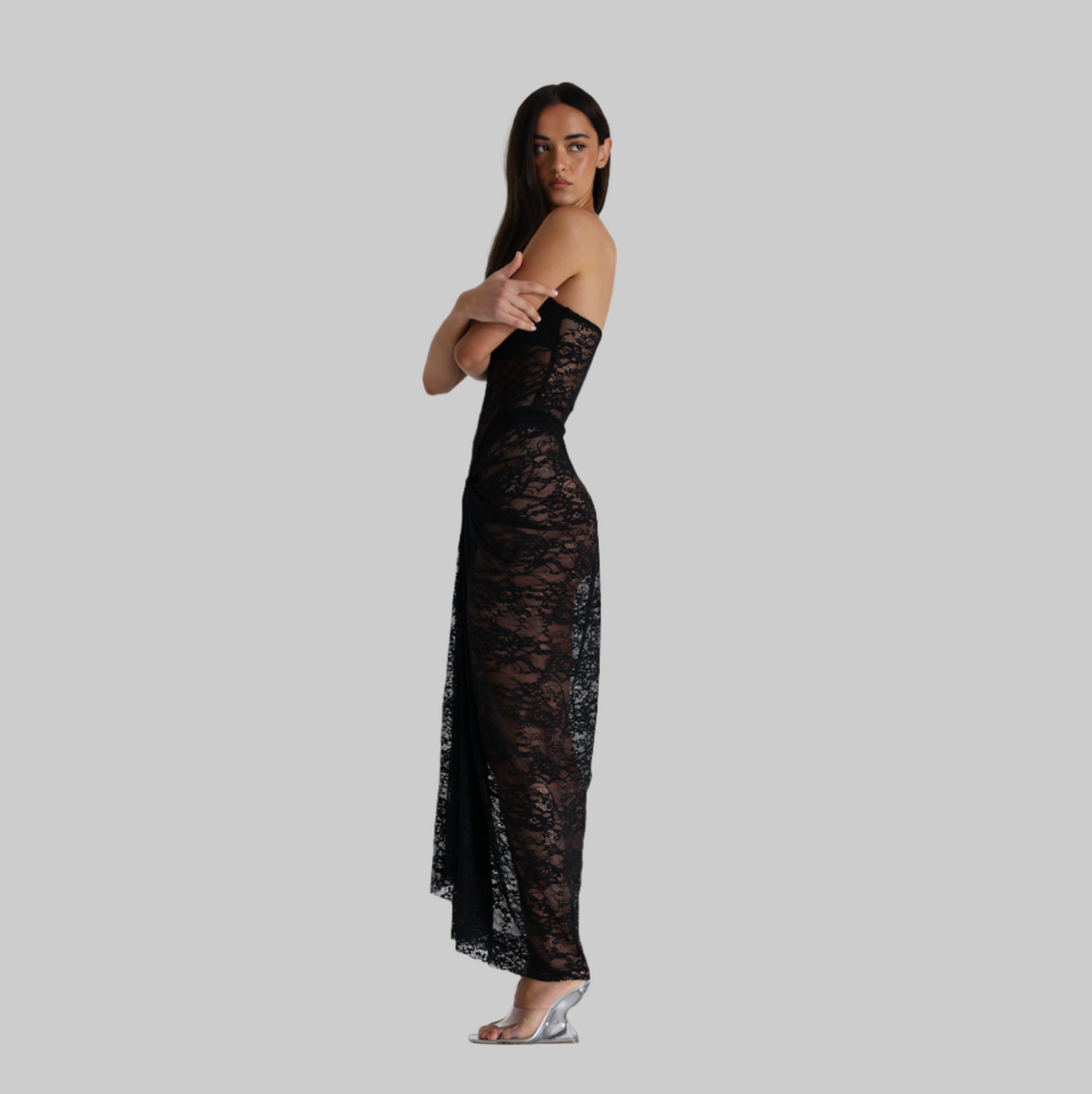 Her Silhouette Strapless Lace Maxi Dress - View 14